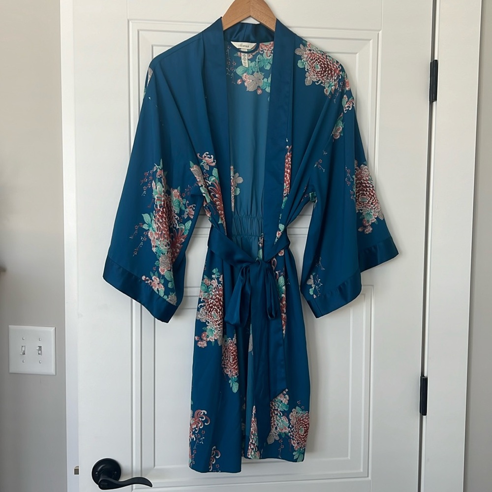 Soma Women Blue Floral Robe Kimono S/M